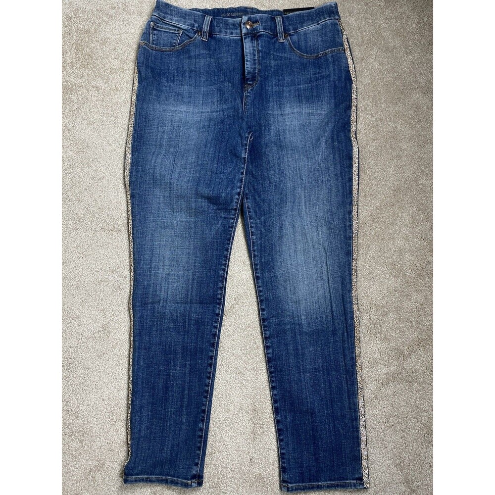 NWT Chico's So Slimming Girlfriend Ankle Jeans Sz 2 12 Denim Embellished Side
